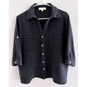 Pinch Top Womens Medium Black‎ Gauzy Minimalist Beachy Coastal Capsule Neutral